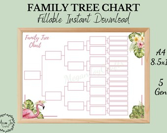 Family Tree Chart 5 Generations Fillable Instant Download Etsy Canada