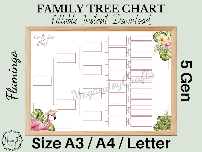 Family Tree Chart 5 Generations Fillable Instant Download Genealogy 