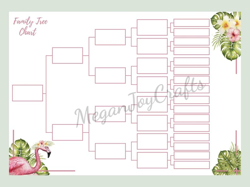 Family Tree Chart 5 Generations Fillable Instant Download Genealogy 