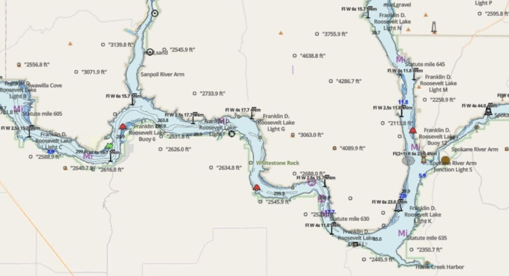 Franklin D Roosevelt Lake Nautical Chart And Map