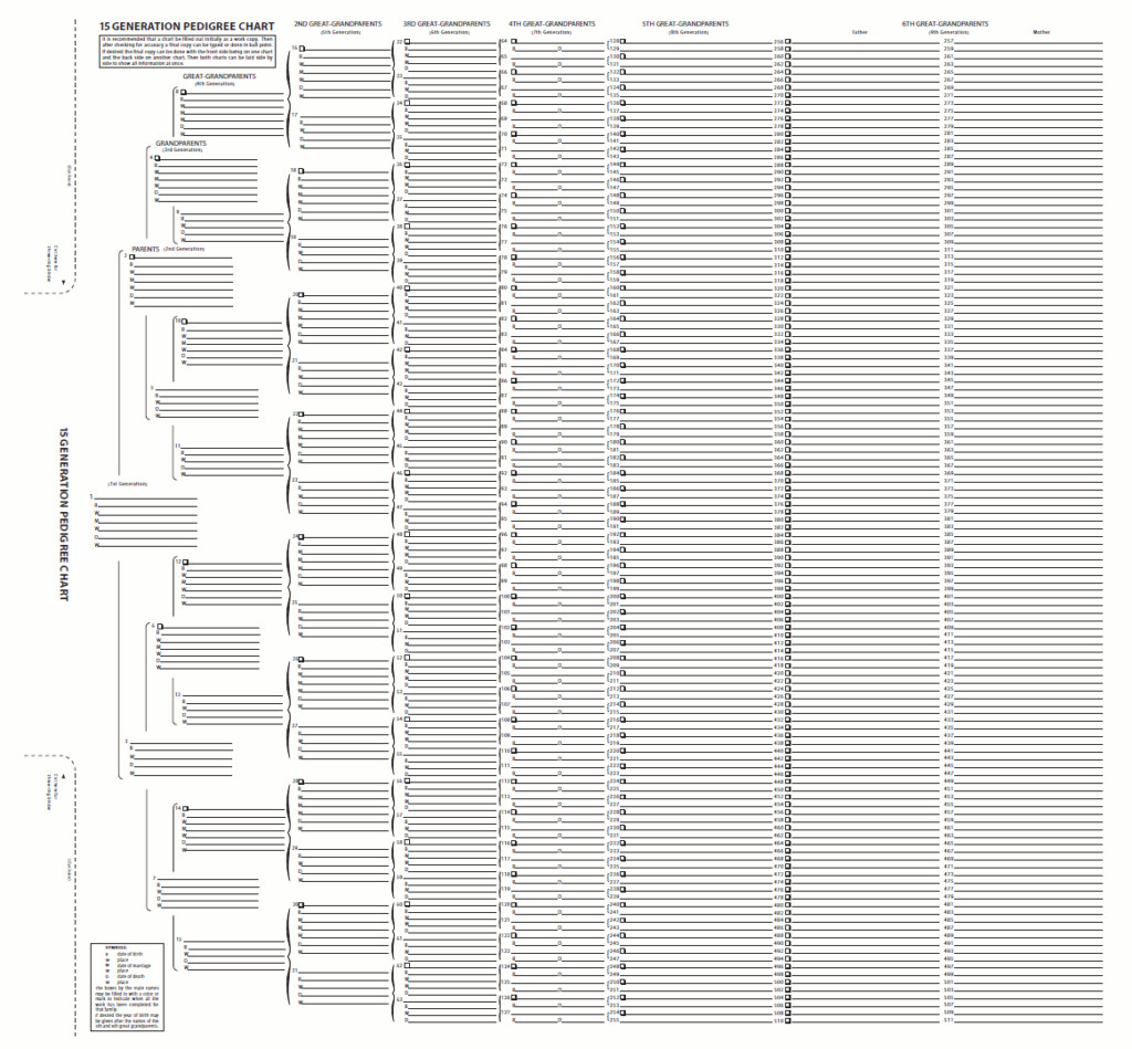 Free Printable 15 Generation Pedigree Chart Template Business PSD 