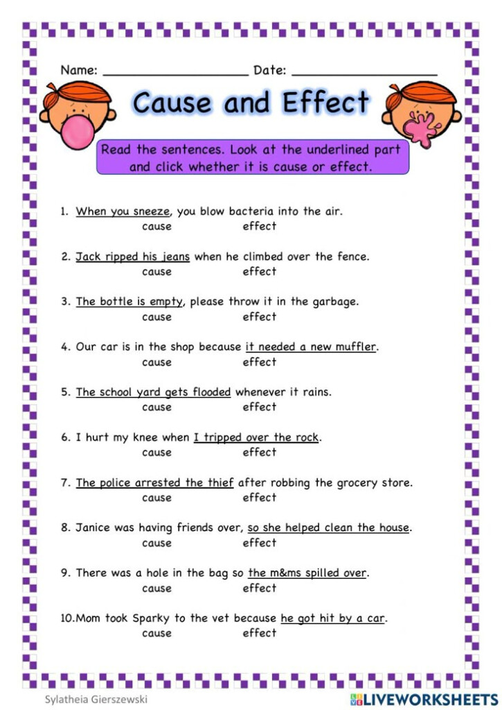 Identifying Cause And Effect Worksheets