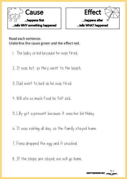Identifying Cause And Effect Worksheets