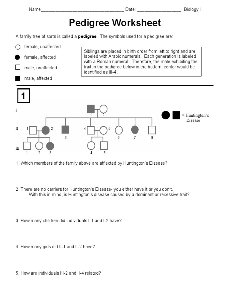 Pedigree Practice Problems PDF PDF Worksheets Library