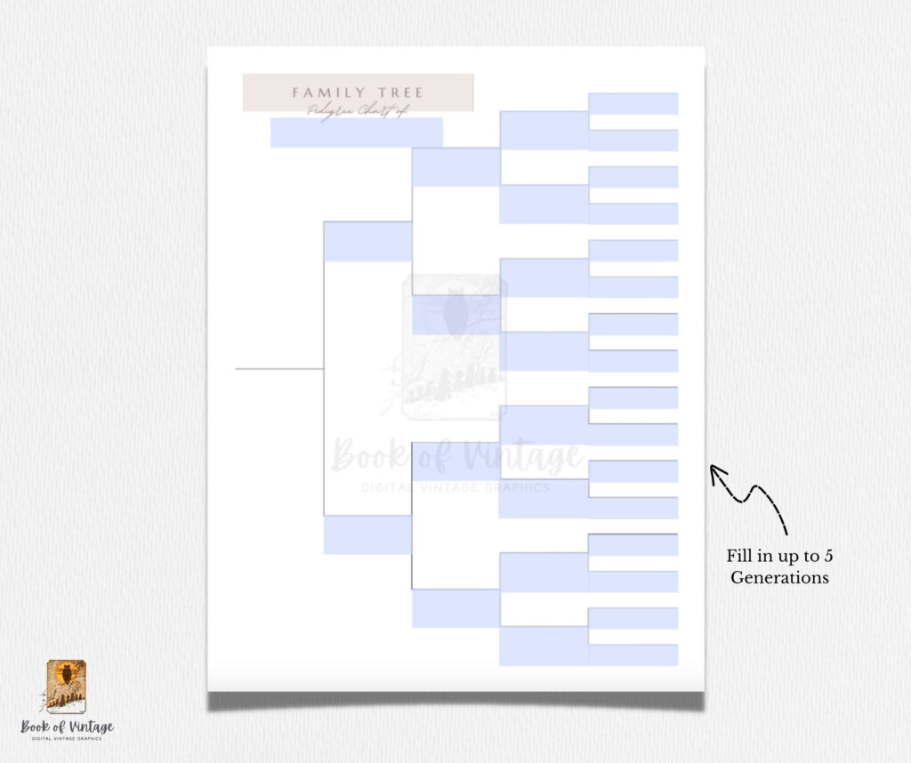 Printable 5 Generation Pedigree Chart With Modern Design For Genealogy 
