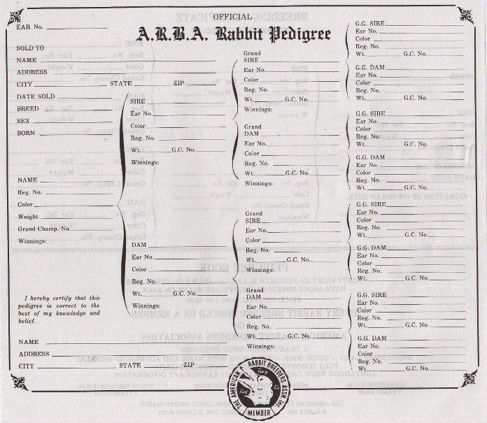 Printable Rabbit Pedigree Template Bursaresepmasakan