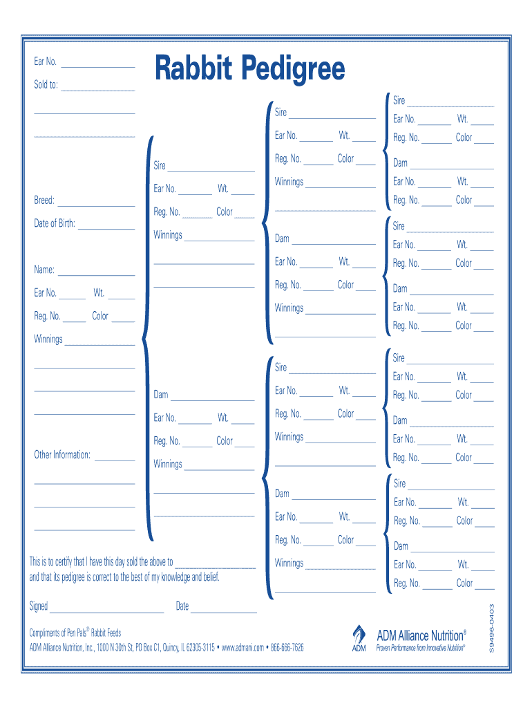 Printable Rabbit Pedigree Template